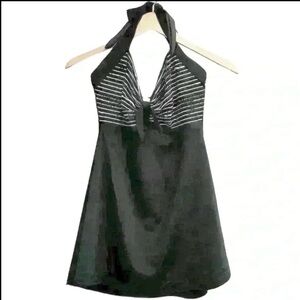🌈 6/$60 Cocoship Halter One Piece Skorts Swimwear Black White, Large, Size 10